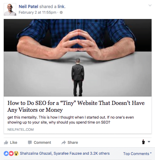 Post Neil Patel di Facebook