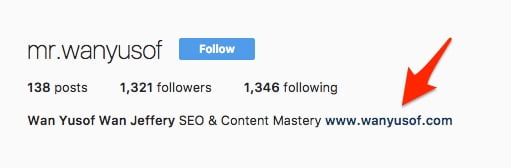 Alamat website di Instagram.