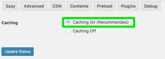 Setting wp super cache