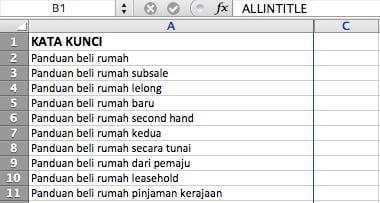 catat kata kunci di excel