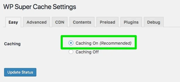caching on wp super cache