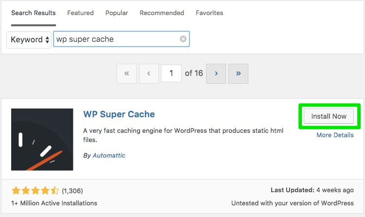klik install wp super cache