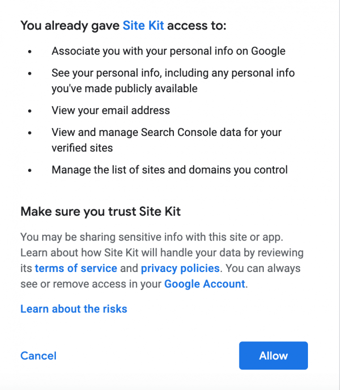 allow google site kit