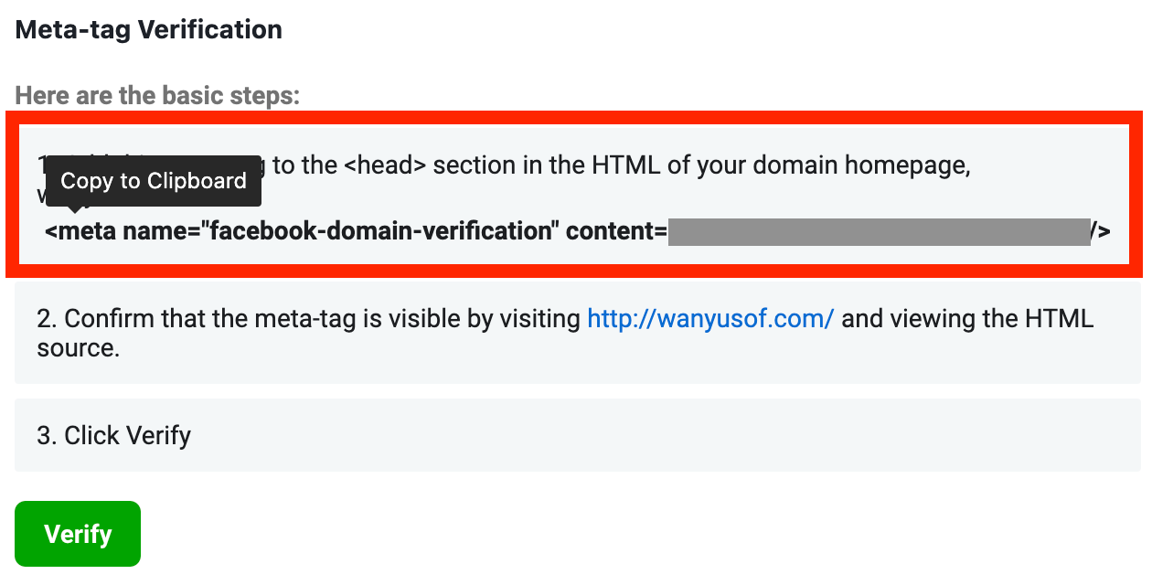 copy meta verification