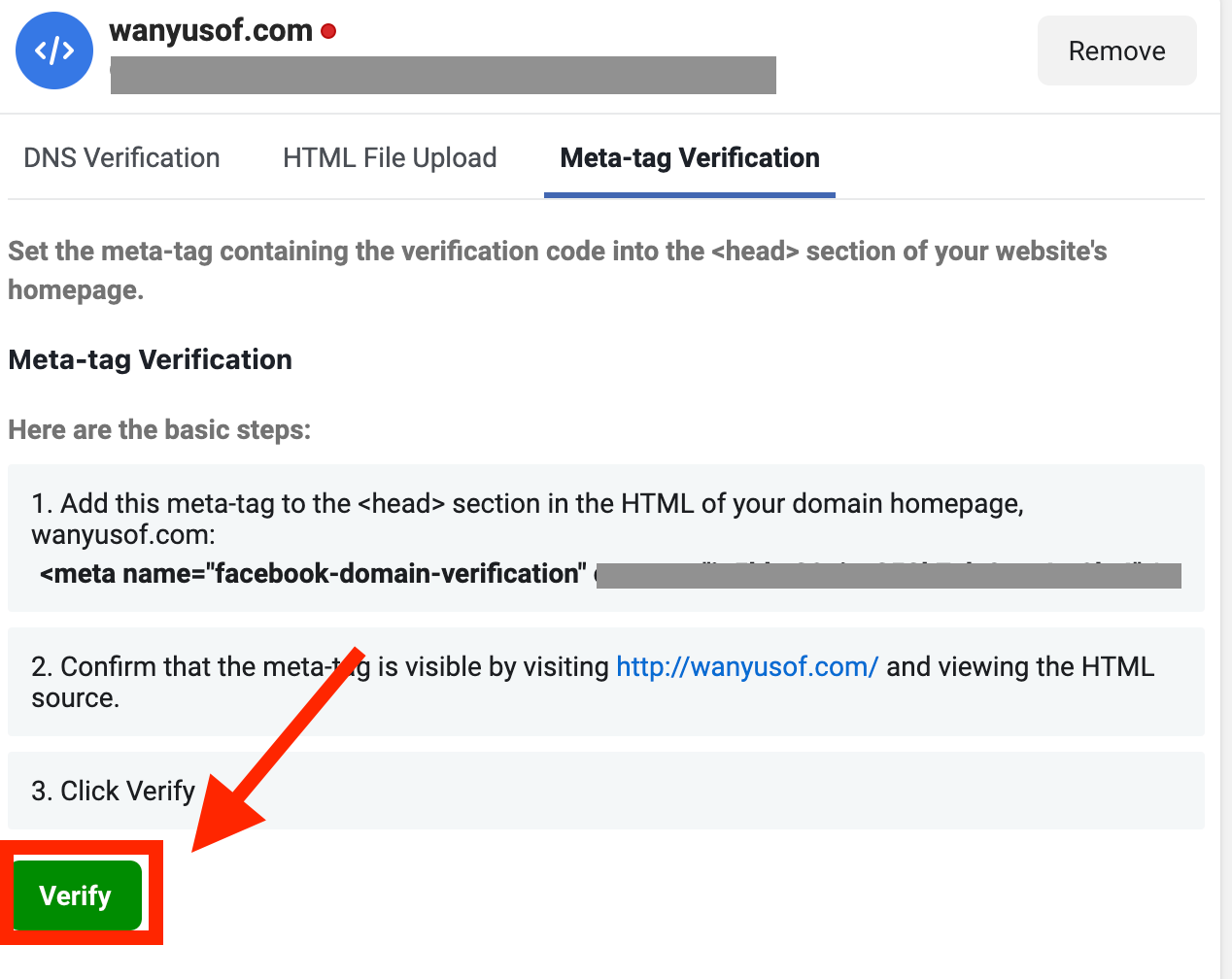 verify fb domain verification