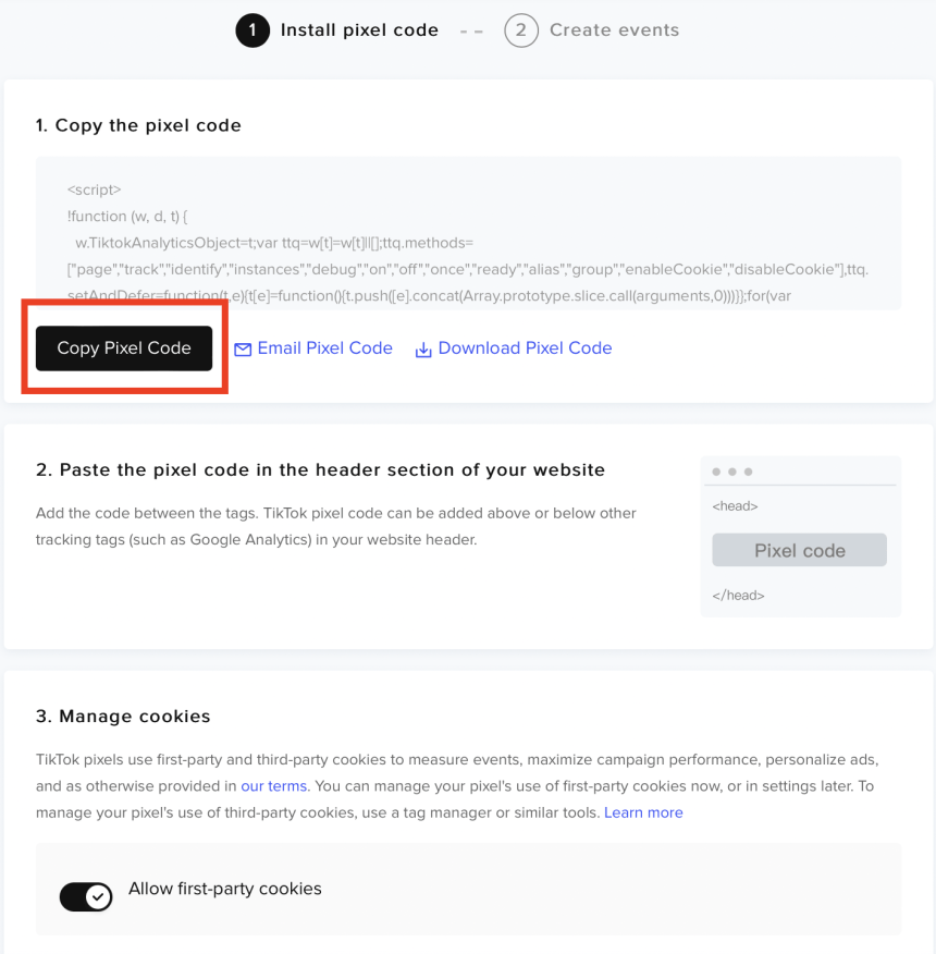tiktok ads - copy pixel code 2