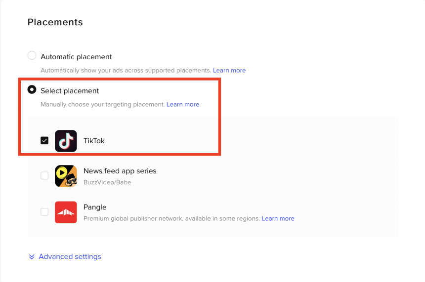 tiktok placement